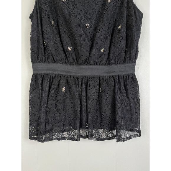 Anthropologie Meadow Rue Black Lace Beaded Tank Top Small Boho Whimsigoth Dainty - Picture 3 of 16